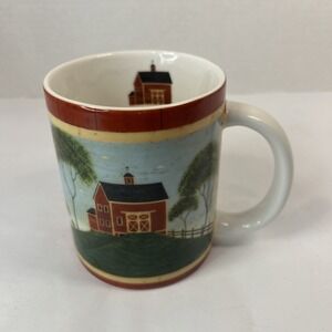 Vintage 1998 Warren Kimble Barns Coffee Mug Ceramic Folk Art Farmhouse Cottage
